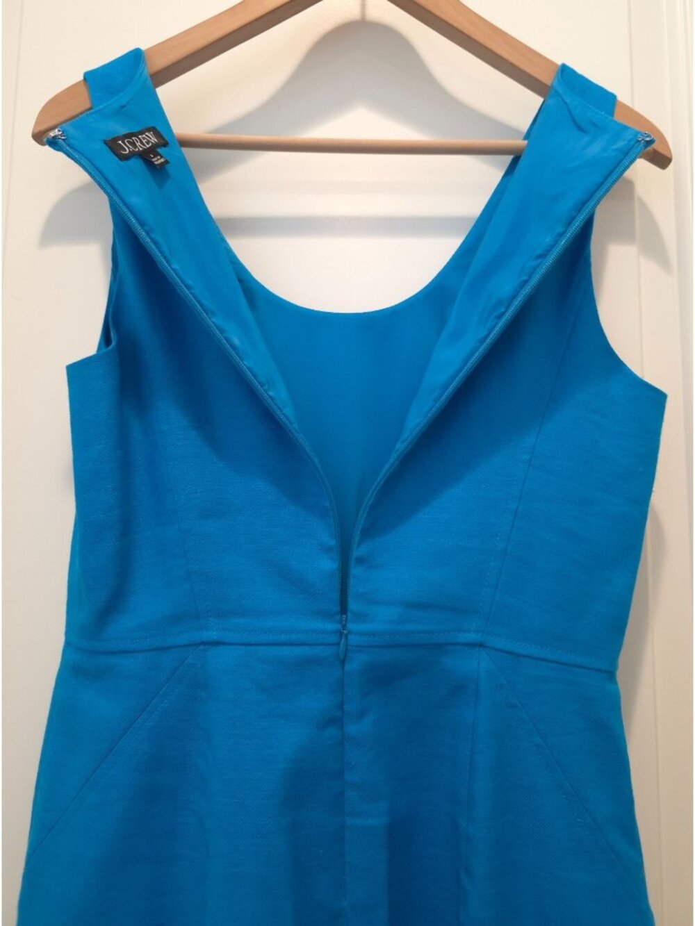 J.CREW Resume Turquoise Scoopneck Dress In Stretch Linen Blend Sz 4 - Picture 5 of 9